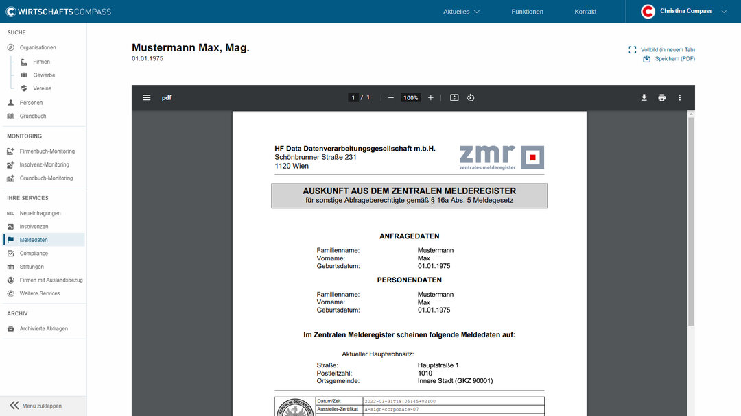 Auszug Aus Dem Melderegister